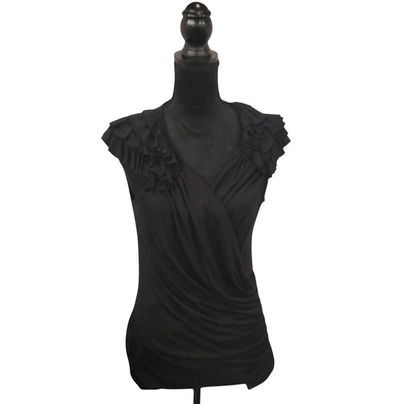Karen Kane Tops - Karen Kane Black Ruffle Shoulder Surplice V-Neck Sleeveless Wrap Top Large